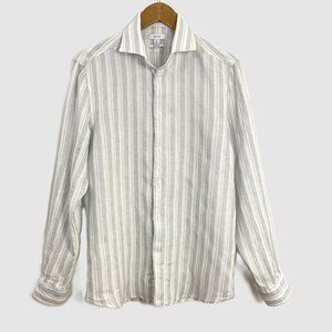 Reiss Men's Gray Stripe Ruban Marled-texture Linen Shirt